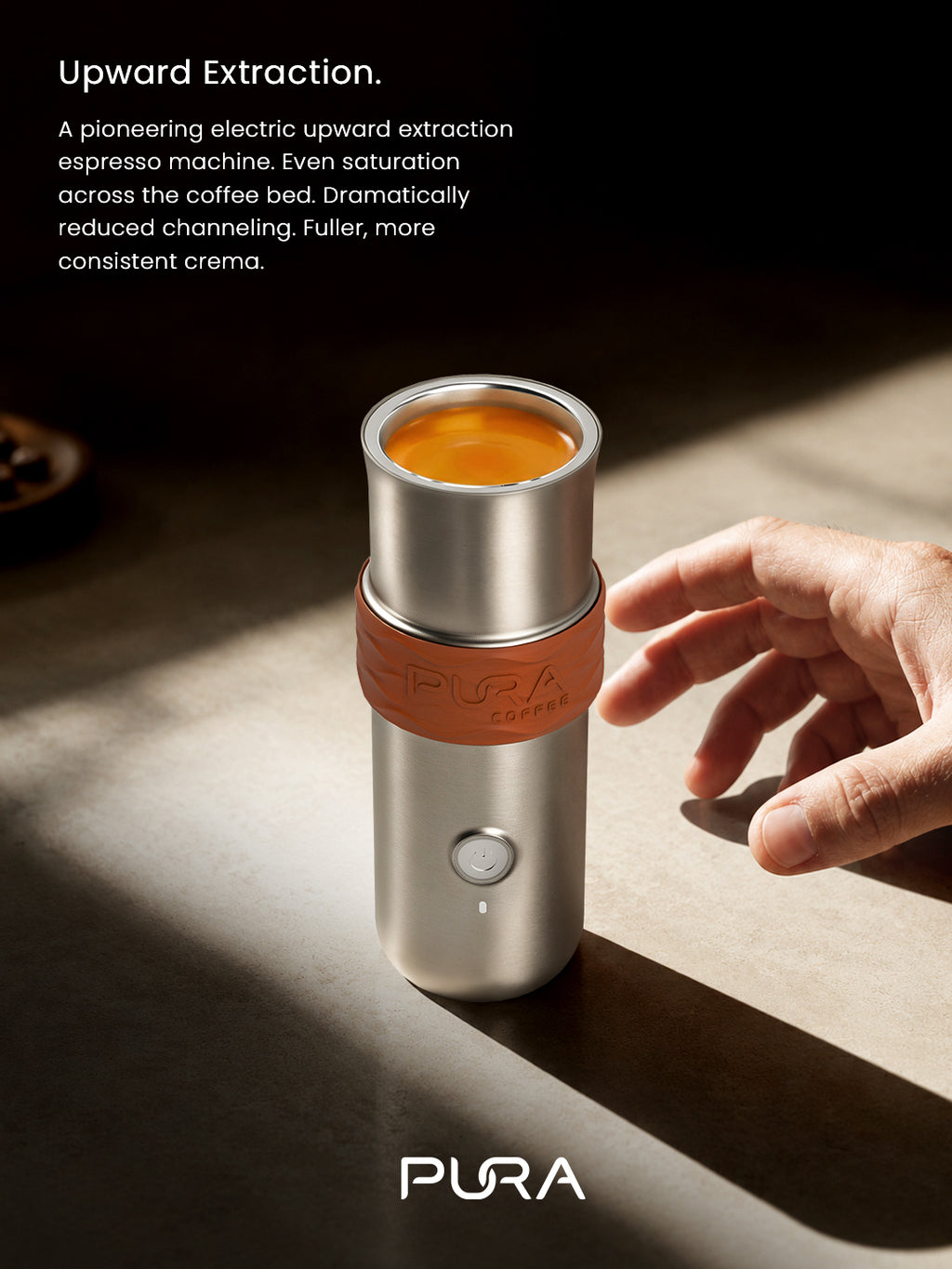 PURA NEO Pro portable espresso machine — upward extraction brewing