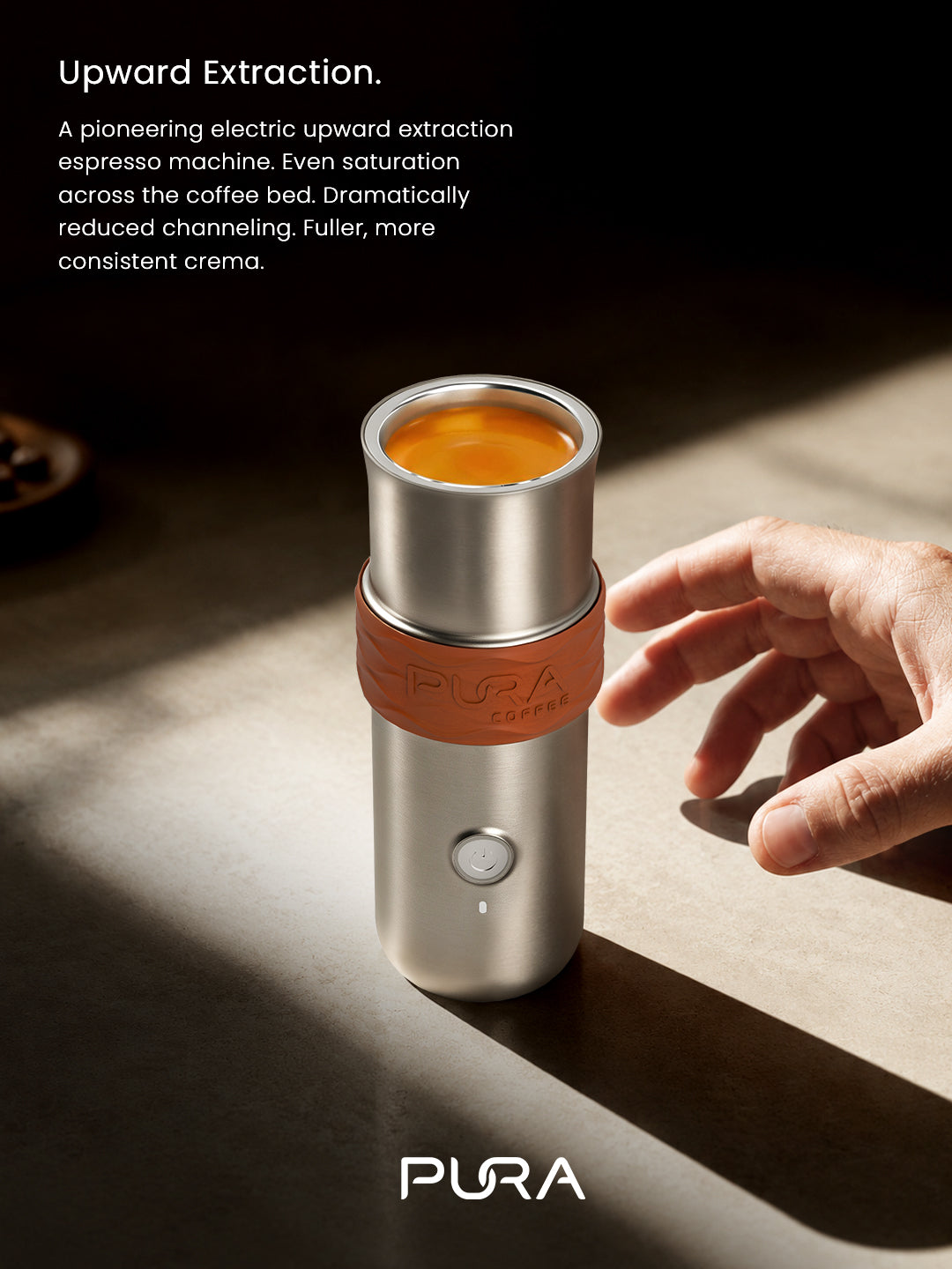 PURA NEO Pro portable espresso machine — upward extraction brewing