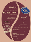 PURA Drift 01# product card — flavor notes, origins, net weight